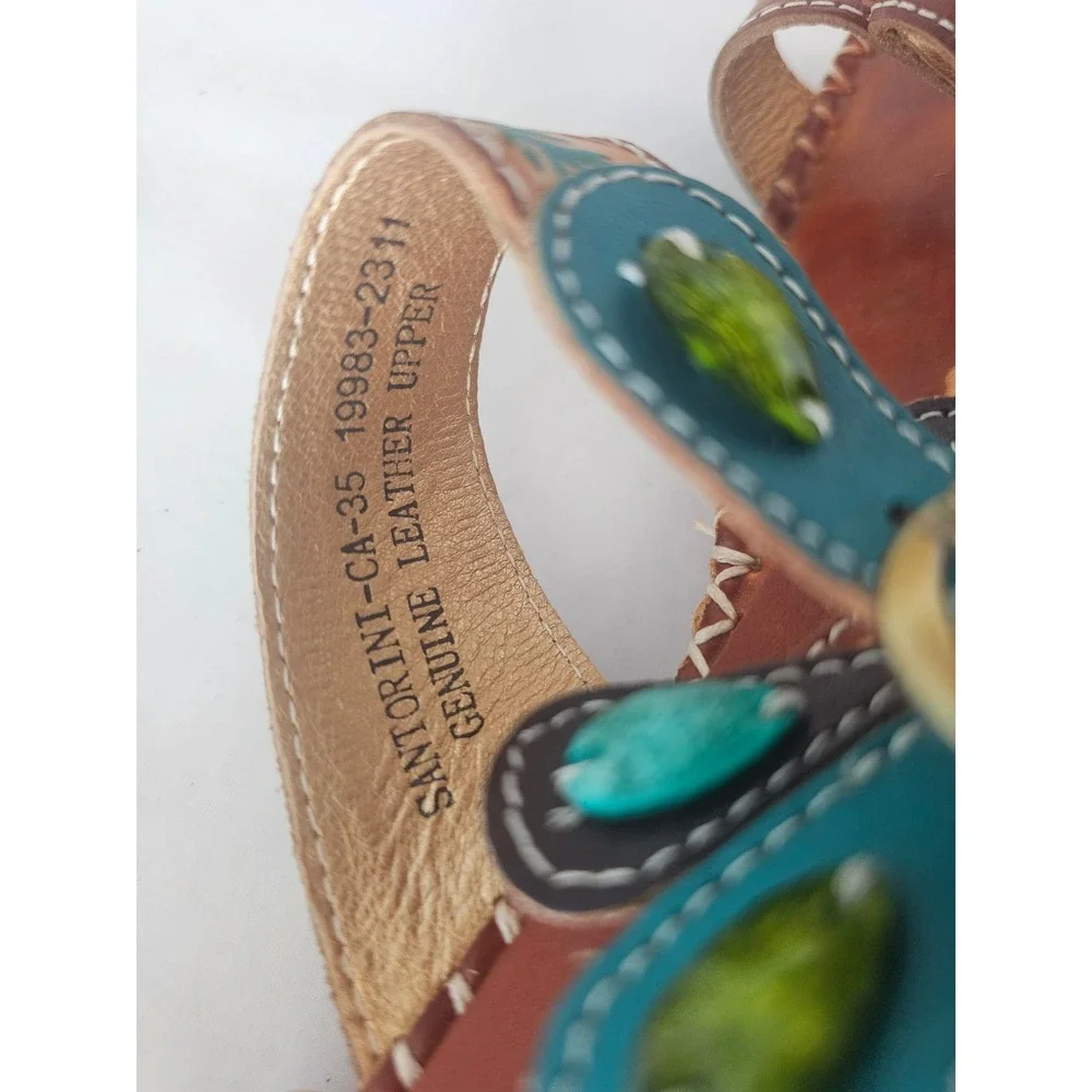 Western L'Artiste Spring Step Santorini Leather Sandals Women 35 Brown Turquoise